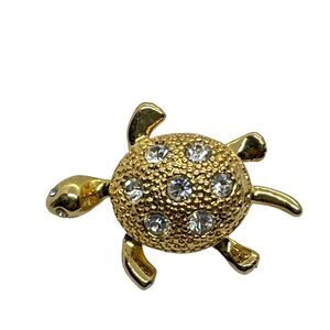 Napier Turtle Brooch Pin Crystal Rhinestone Gold Tone Signed Small Cute Vintage